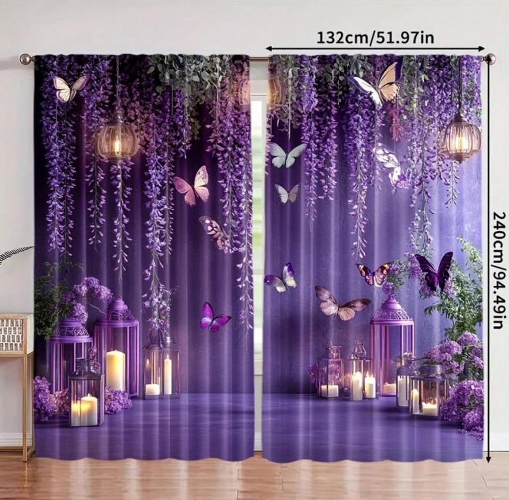 Lila Schmetterlingsprint Vorhänge   Stangentaschen Vorhänge   Schlafzimmer und Wohnzimmer   Heimdekoration   Raumdekoration
