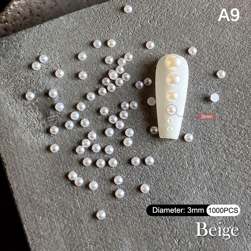 1 Bag Half Round Pearl Nail Charms White Pearls 3D Caviar Beads Manicure Supplies Flatback Pearl Decoration