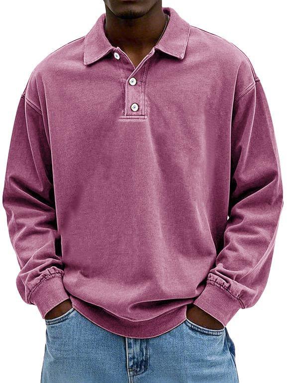 2025 Men s Spring/Summer Long-sleeved Solid Color Polo Pullover S