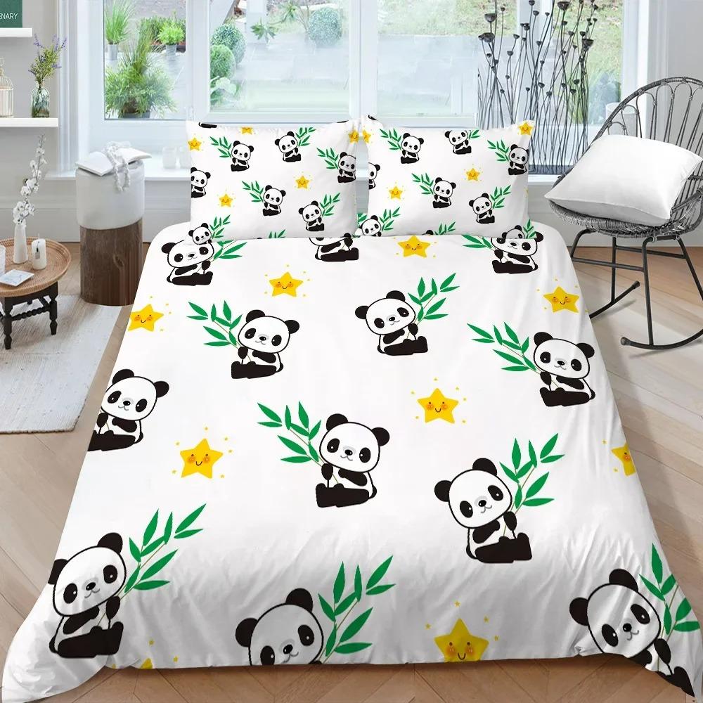 Panda Bedding Set for Kids Boys Girls Cute Cartoon Giant Panda Duvet Cover Set KingQueen Size Yellow Soft Polyester Quilt Cover