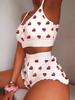 Women's Kawaii Strawberry Print Pajama Set, 2-Piece Cami Crop Top & Shorts, Cute and Sexy Sleepwear for Women