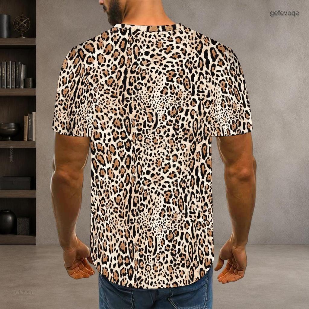 Men Plus Size Round Neck Short Sleeve T Shirt Classic Full Leopard Pattern Summer Hip Hop Casual Daily Tops