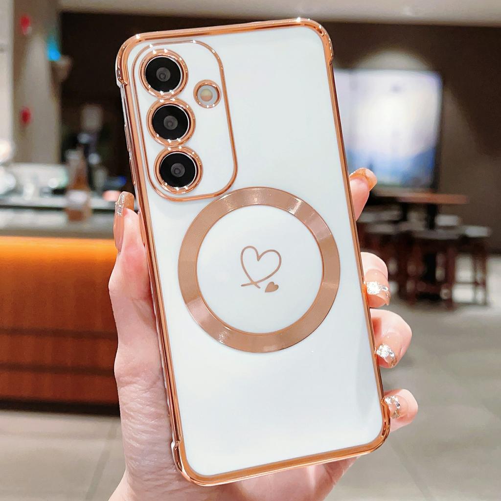 For Samsung Galaxy S26+ Magnetic Case Electroplated TPU Phone Cover Hollow Love Hearts