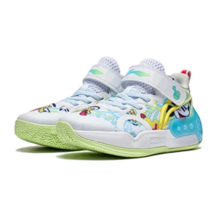 Li Ning Comfortable Daily Non-Slip Shock Absorbing Wear-Resistant Casual Shoes Kids Shoes White Blue YKNT066-3