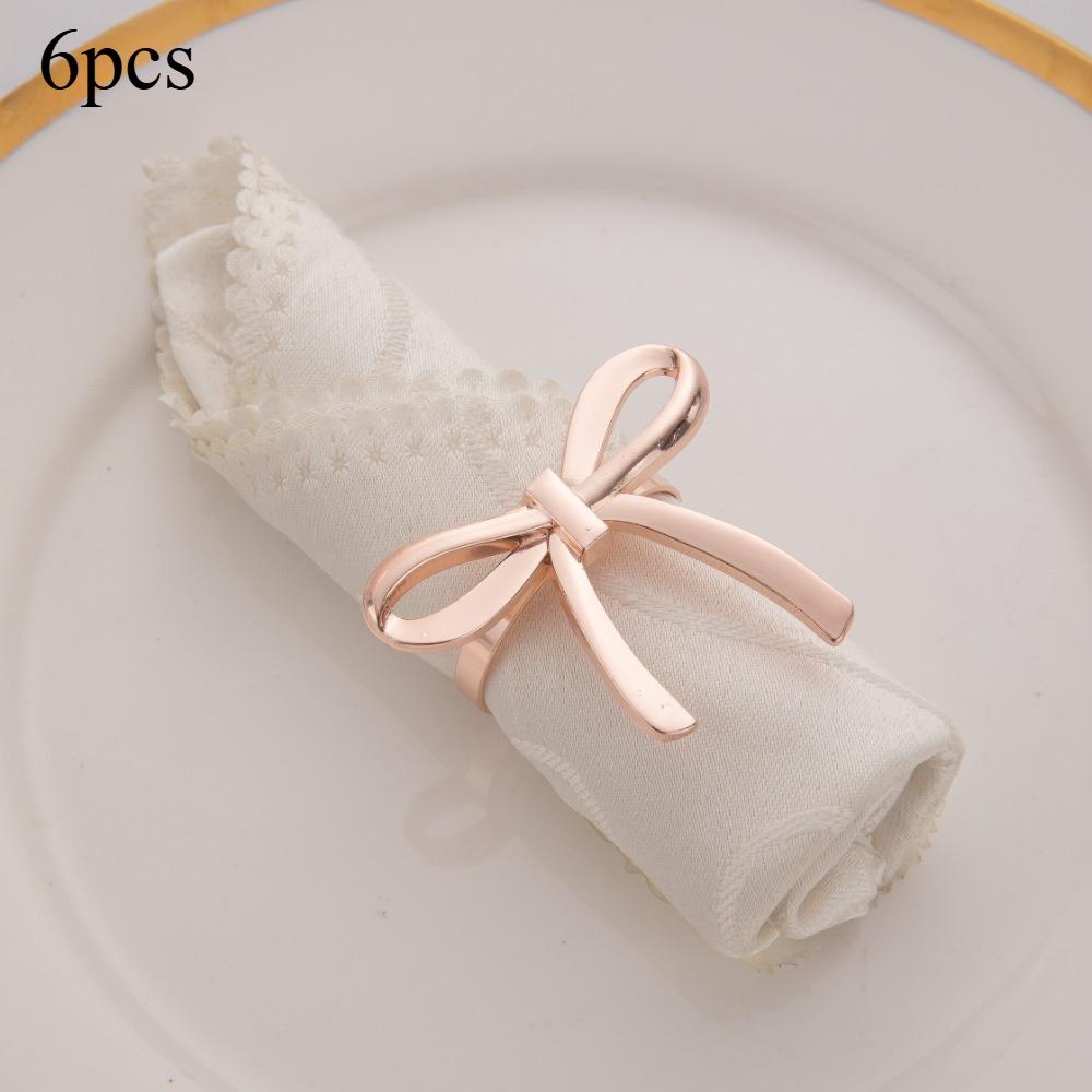 6pcs Bow Shaped Napkin Rings Elegant Metal Napkin Holders for Dinner Parties Weddings and Home Table Decoration