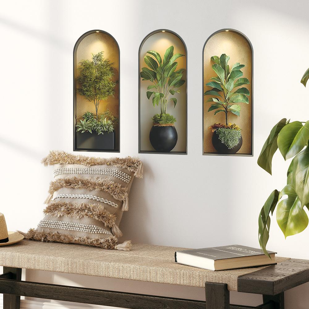 Grüne Pflanze Topfpflanzen, Schrank Dreiteiliges Gemälde, Wohnzimmer- und Arbeitszimmerdekoration und Verschönerung Wandaufkleber