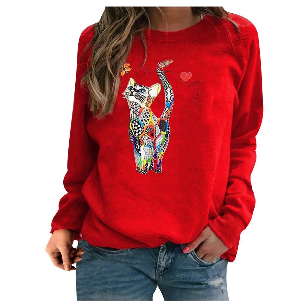 Women's Hooded Print Sweatshirt Long Sleeve Top Women