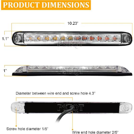 PSEQT 10" LED Trailer Tail Light Bar + Brake Stop +Turn Signal Lights Assembly Identification Red & Amber Sequential Strobe Strip Light Waterproof