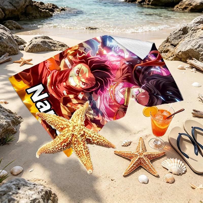 Custom Name Personalized Demon Slayer Print Beach Towel, for Trip Camping Beach Party Home Decor, Birthday Gift for Family & Friends