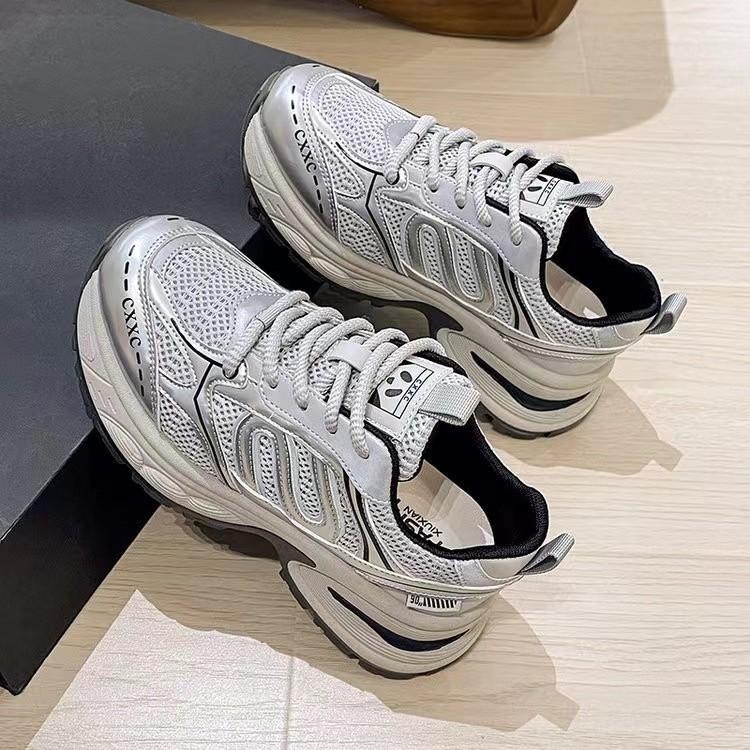 

Кроссовки для папы на платформе, женские, осенние, универсальные, дышащие, повседневные, сетчатые, спортивные, кроссовки для бега 35 серебряный