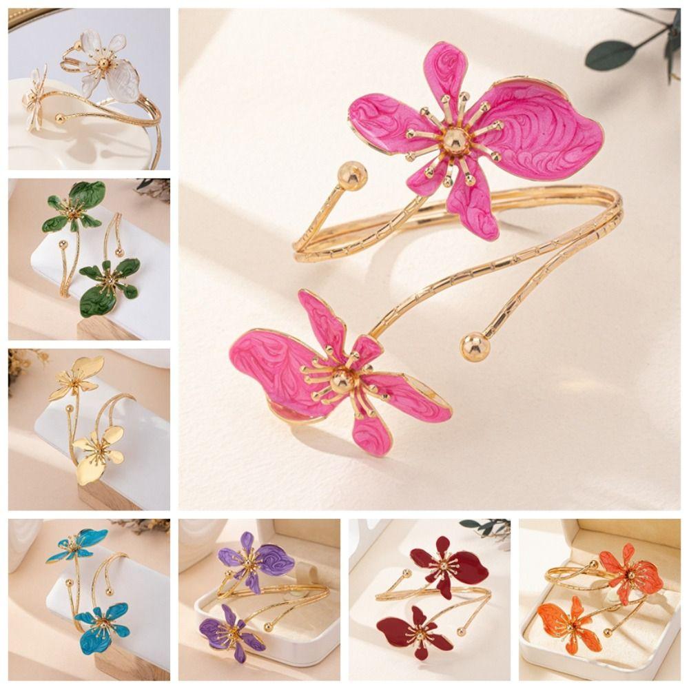 Enamel Glaze Flower Bracelet Floral Armband Elegant Open Arm Bangle  Girls