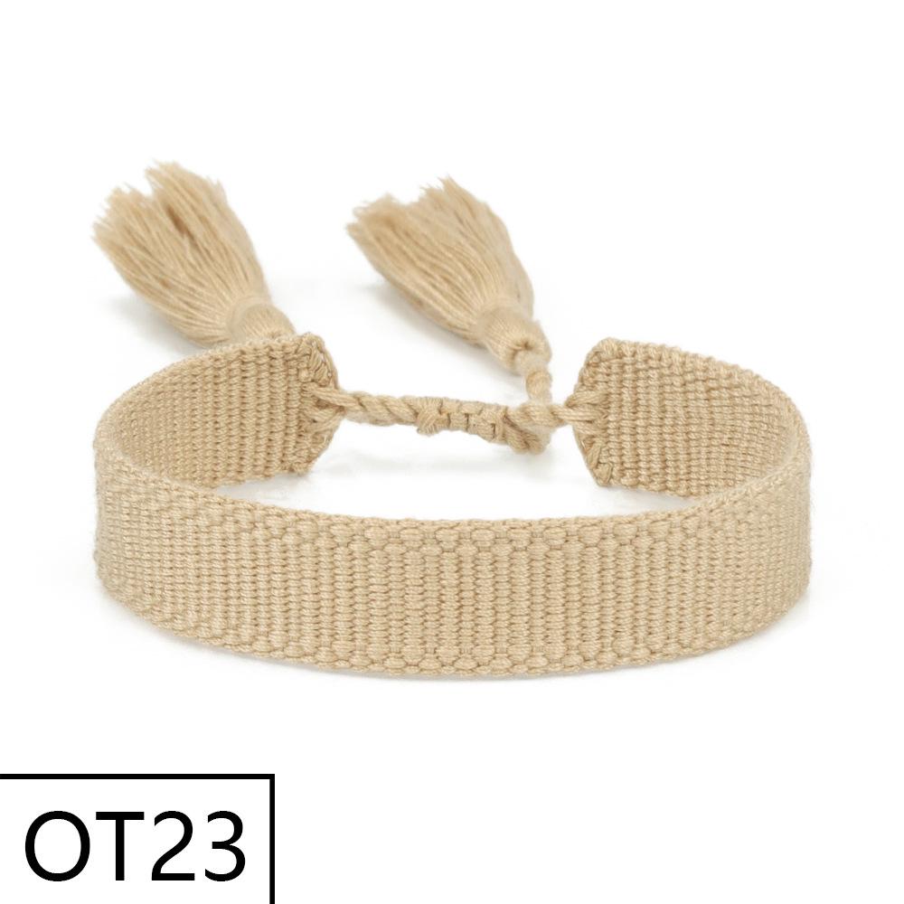 European & American Style Woven Bracelet - Solid Color, 1.3cm, Handmade Tassel, Fashionable Polyester Hand Rope for Women