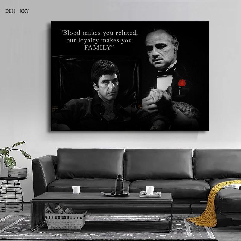 Tony Montana and Don Vito Corleone Quotes Canvas Poster Scarface and Godfather Movie Character Canvas Painting Home Decor