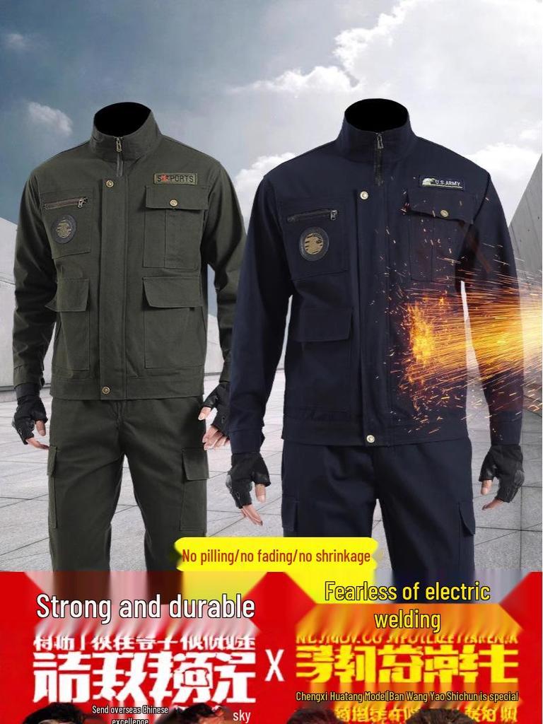 Robuste Arbeitskleidung für Herren: Frühjahrs-/Herbst-Hitzeschutz-Anzug, verschleißfest, für Autoreparatur, Elektroschweißen und Bauwesen.