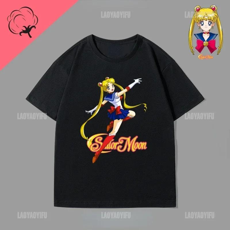 Japan Kawaii Sailor Moon 90s Anime Cotton Tshirt Cute Cartoon Moon Fans Gift Tops Summer Casual Hipster Clothes Streetwear Tee
