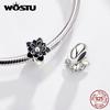 WOSTU Klassiske Lotus Blomsterperler 925 Sterling Sølv Svart Emalje Fit Originalt gjør-det-selv-armbånd