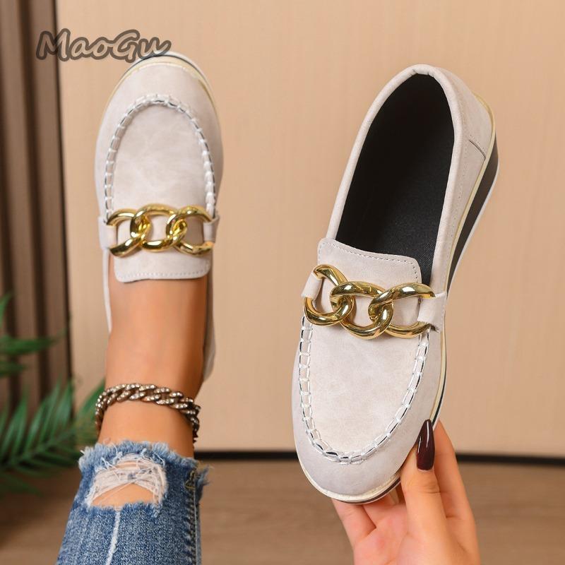 Plus Size 36-43 Wedges Women's Casual Shoes High Heel Chain Comfortable Solid Color Work Shoes Slip on Loafers Daily Office Wear