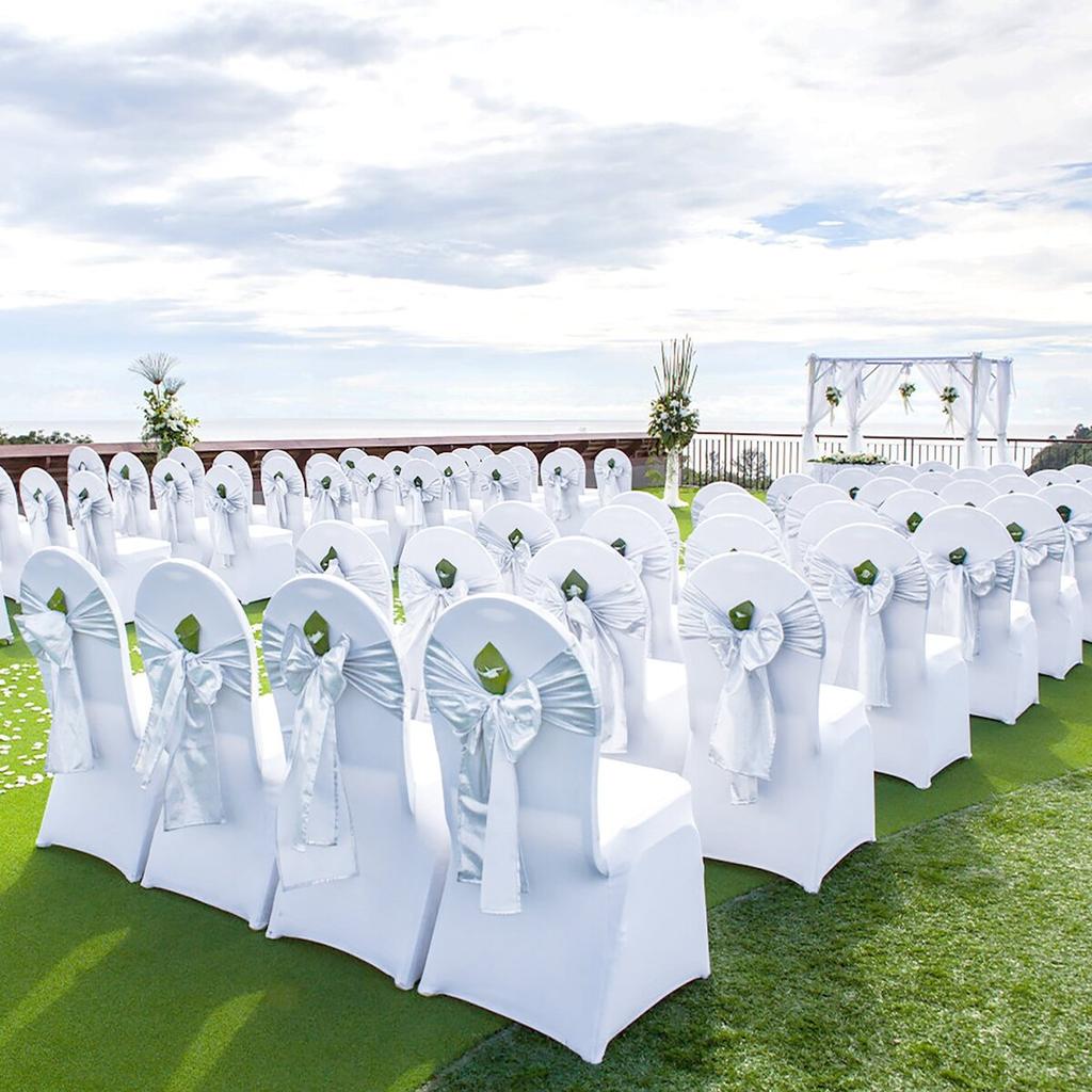 200PCS White Stretch Spandex Folding Chair Covers, Universal Fitted Chair Cover, Removable Washable Protective Slipcovers, for Wedding, Holiday,