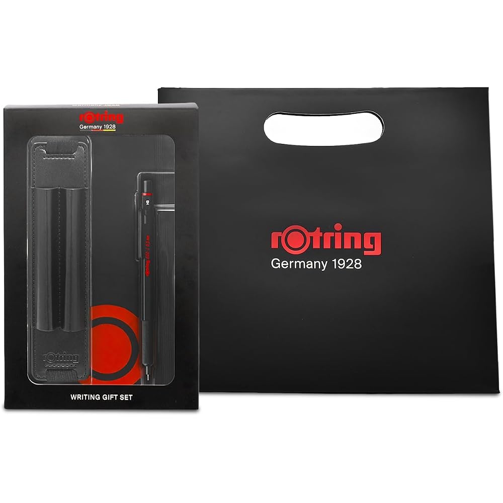 RotRing Rotling Mechanical Pencil 0.5mm 600 Black Pen with Pouch & Notebook Gift Box with Shopper...
