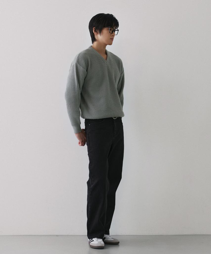 NODU V-Neck Waffle Essential Knit [Gray]