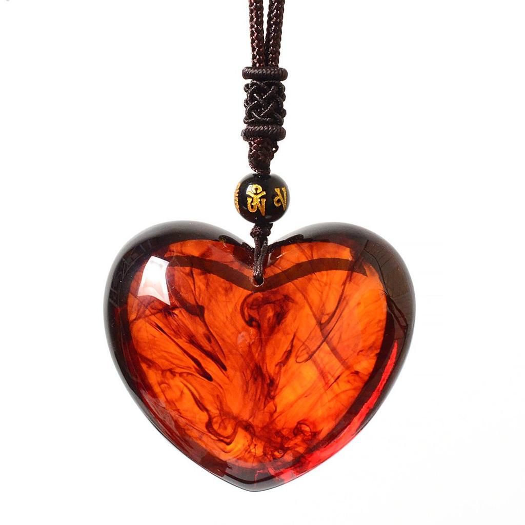 Ethnic Style Heart Sweater Chain Necklace with Gold Amber & Peach Butt Charms