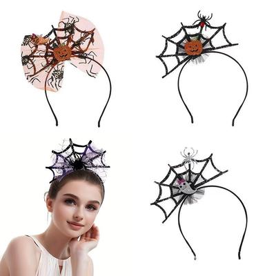 Carnaval de Halloween Faixa de cabeça engraçada Renda Teia de aranha Decoração 3D Adereço de cabeça Festival dos Fantasmas Brincalhão Pequena aranha Acessório