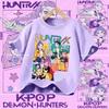 2026 New K-pop Demon Hunter - Girls' Cotton Short-Sleeved Sport Shirt for Children Aged 1-12, Summer T-Shirt with Cartoon Print