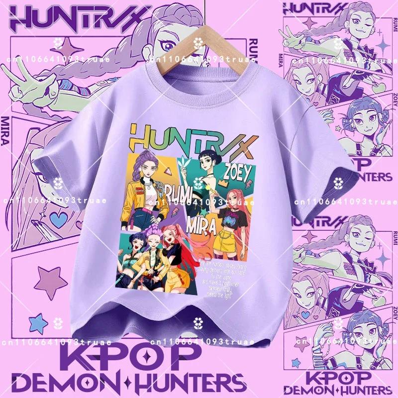2026 New K-pop Demon Hunter - Girls' Cotton Short-Sleeved Sport Shirt for Children Aged 1-12, Summer T-Shirt with Cartoon Print