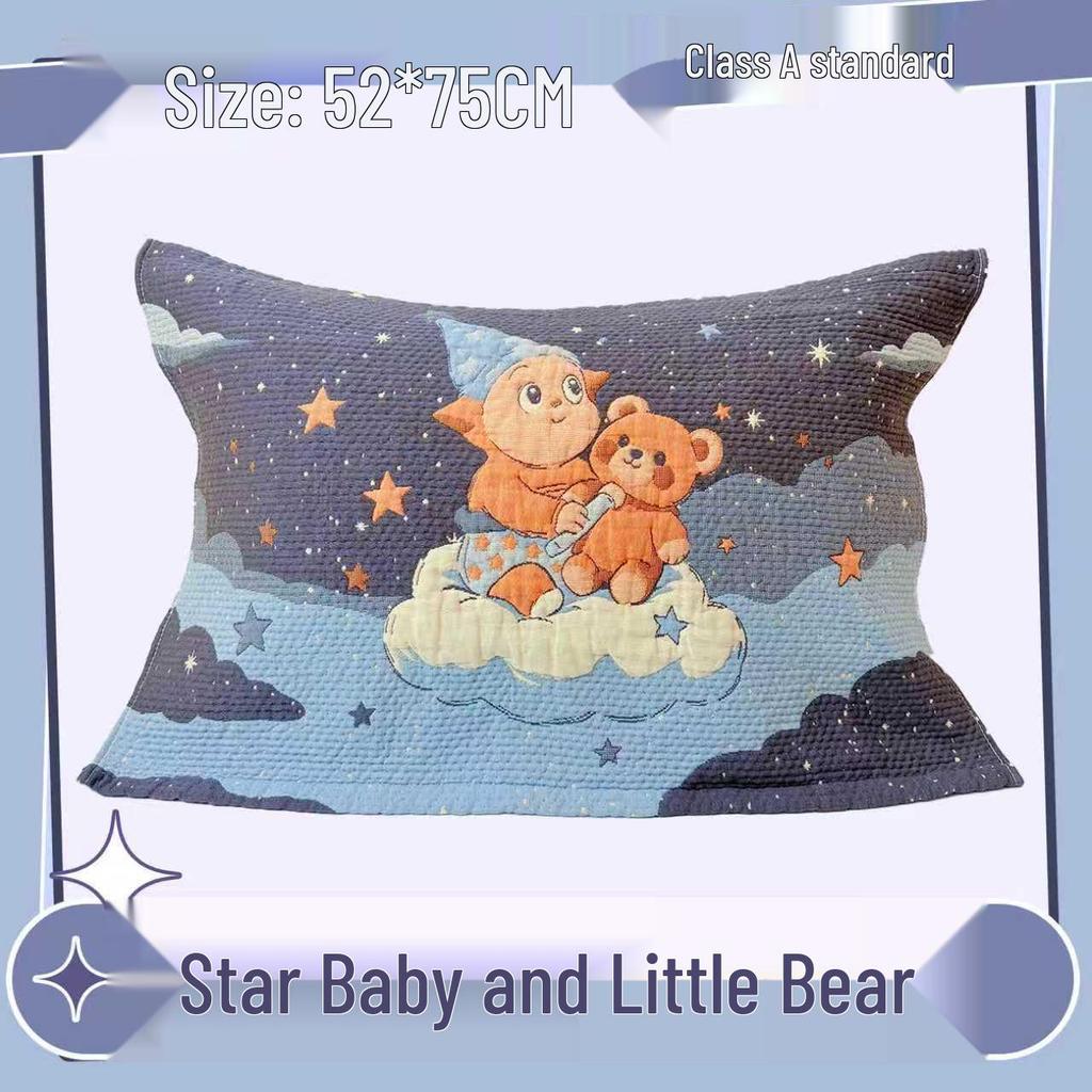 Cartoon Cotton Gauze Pillowcase Set: Soft, Breathable, Sweat-Absorbent Pillow Covers.