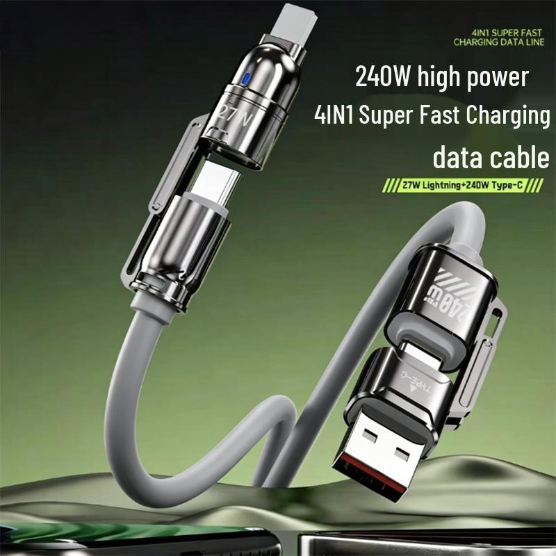 240W Super Flash Charge 4-in-1 Data Cable for Apple, Huawei, Xiaomi, and Oppo – 6A Charging Cable