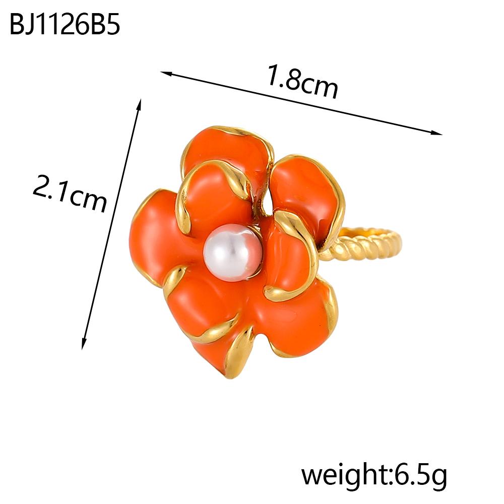 

CARLIDANA Ancient Style Stainless-steel Open Ring with Colorful Flowers Personalized Premium Touch Oil Drop Bead Ring for Women resizable помаранчевий