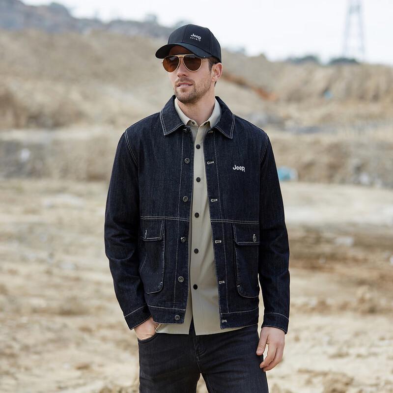 JEEP Men's Fashion Big Pocket Lapel Denim Jacket