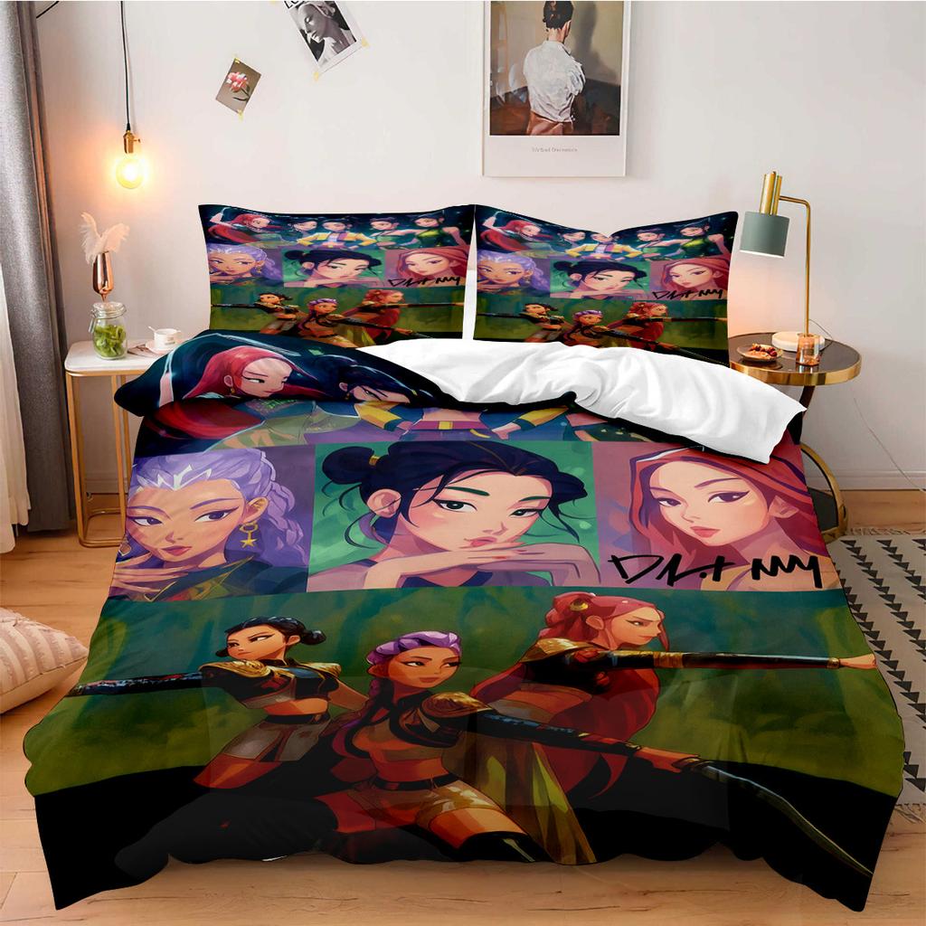 K-Pop Dämonenjäger Bettwäsche-Set für Fan-Kinder Maschinenwaschbar Langlebig King Queen Einzelgröße für K-Pop Mädchen Heim Schlafzimmer Dekor