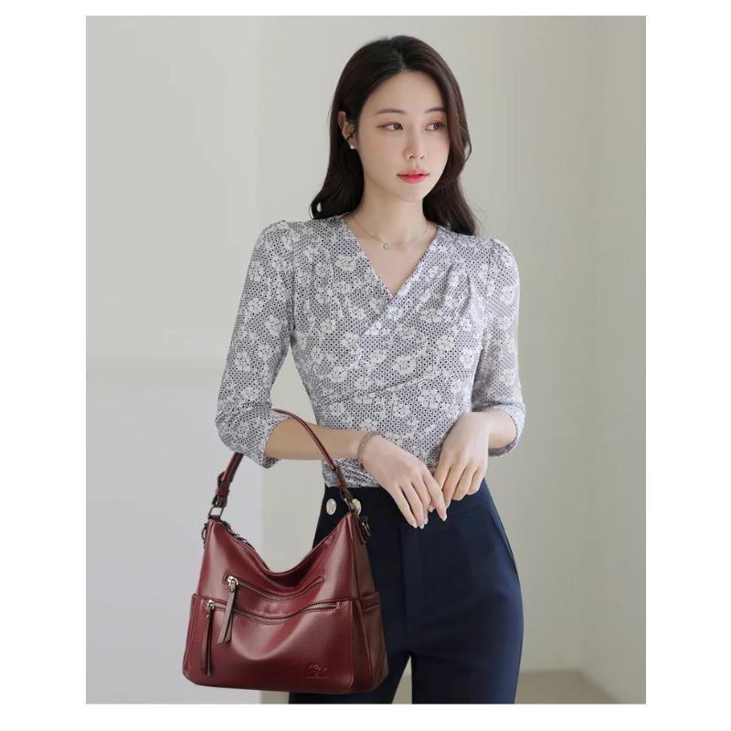 Women Bags Quality Soft Leather Totes Multiple Pockets Casual Shoulder Shopping Bags Fashion Ladies Handbags