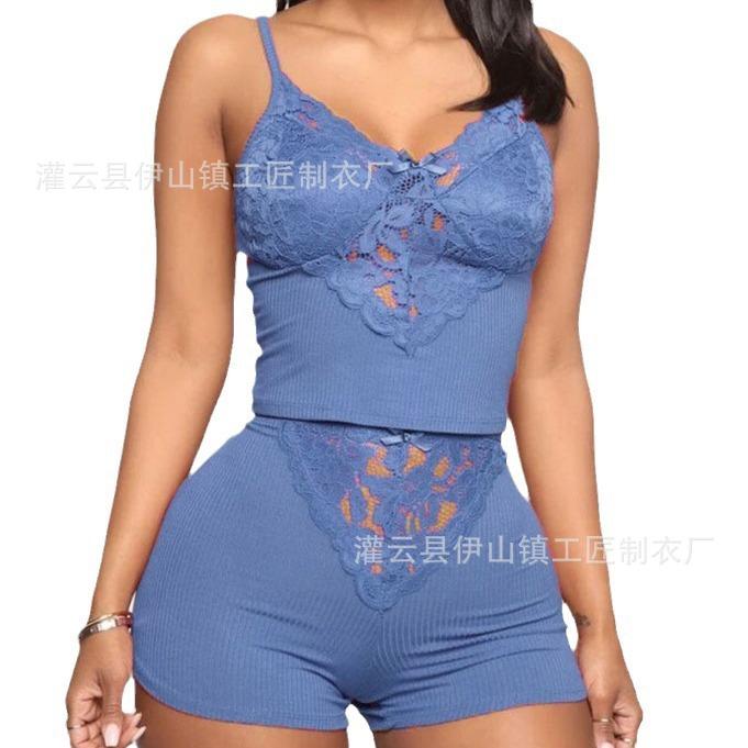 Damen Neue Europäische und Amerikanische Neue Loungewear Modisch und Bequem Spitze Spitze Dünner Anzug