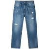 NVG·YOUNG Men's Distressed Tencel Denim Straight-Leg Jeans