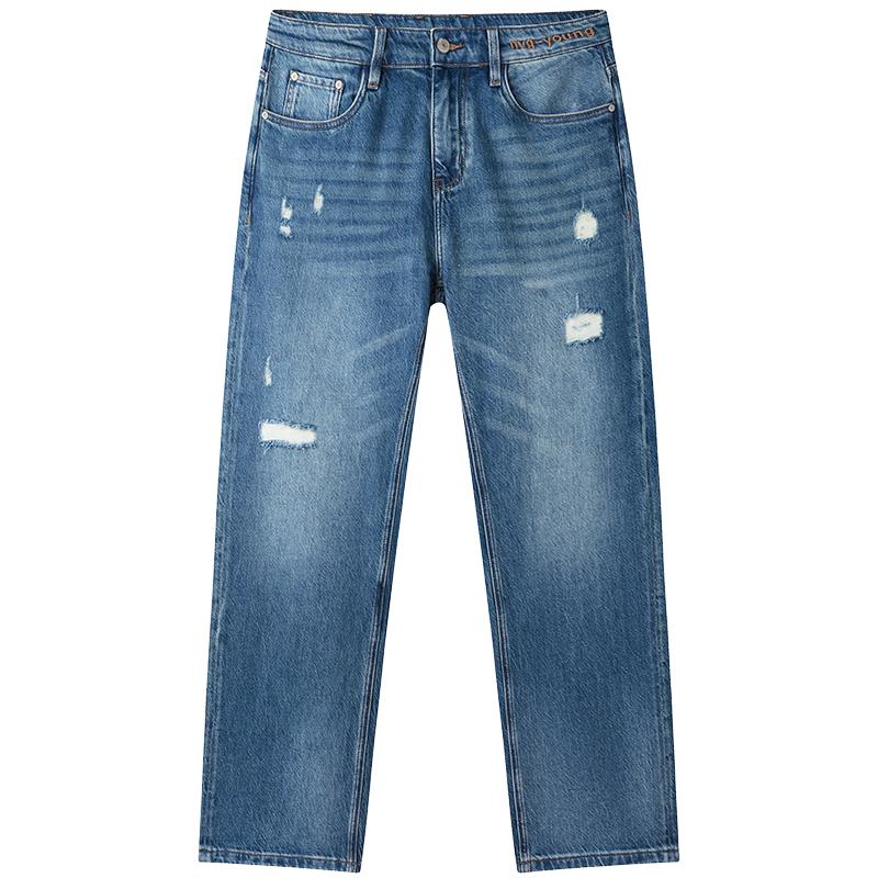 

NVG·YOUNG Men s Distressed Tencel Denim Straight-Leg Jeans 38