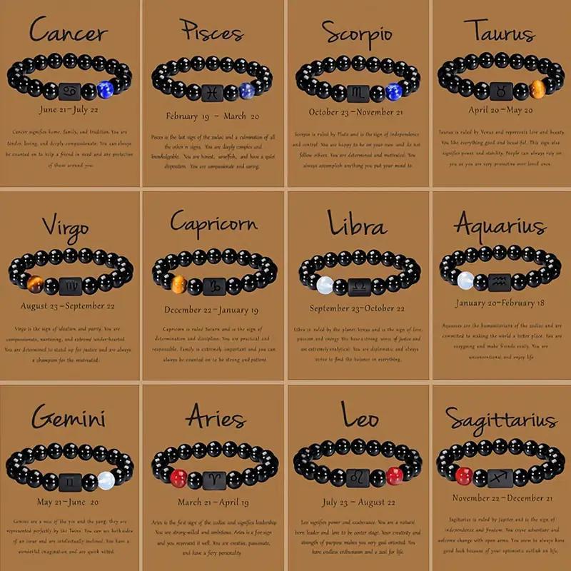 Twelve Constellations Elastic Bracelet with Tiger Eye and Agate Beads