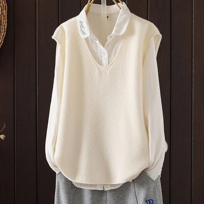 Vest for Women Cotton Summer Outerwear Tops Knitted Sleeveless Sweater Oversize Casual V-neck Vest