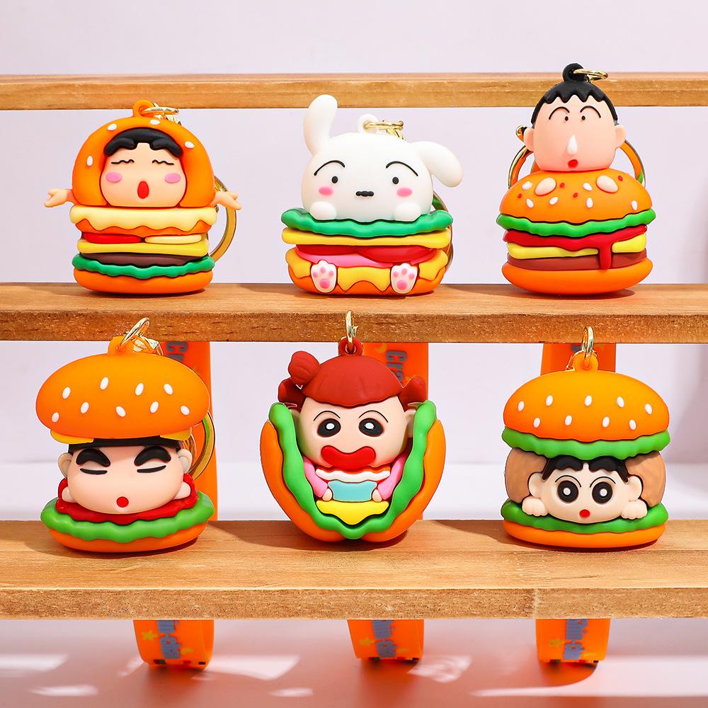Anime Crayon Shin-Chan Cartoon Hamburg Keychain Shin Chan Ade, Shiro Durable Backpack Car Keys Chain Bag Decoration Gifts