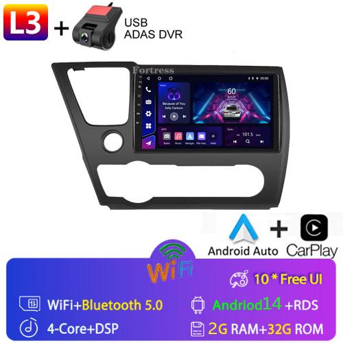 FortressFor Honda Civic9 2013 2014 2015 2016 Android 12 Carplay Car Radio Multimedia Video Player GPS Navigation 2 Din Autoradio