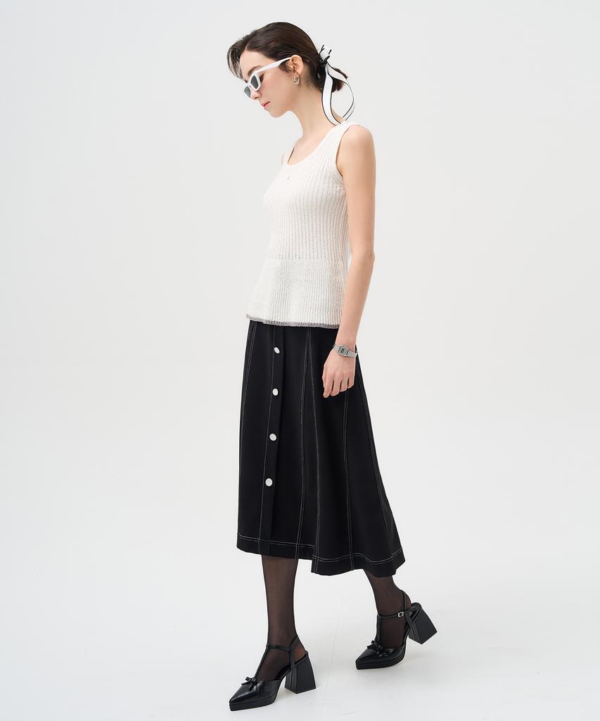 Pelimela 2-Way V-Neck Square Neck Knit Sleeveless (White)