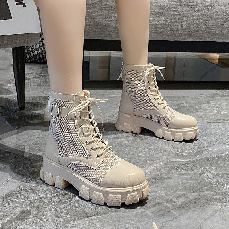 Stivali Freschi Estivi da Donna Traspiranti Svuotati Stivali Freschi con Lacci Stivaletti alla Caviglia per Donna Antiscivolo con Plateau Botas Mujer