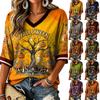 Women's Halloween Print V-Neck T-Shirt Casual Fashion Top