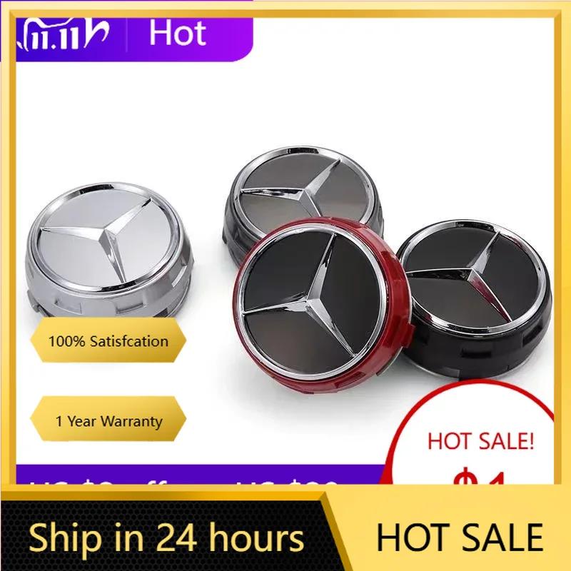 For Mercedes Benz 4pcs 75mm Black Red Raised Car Styling Wheel Center Cap Hub Covers Badge Car Accessories For Mercedes Benz AMG