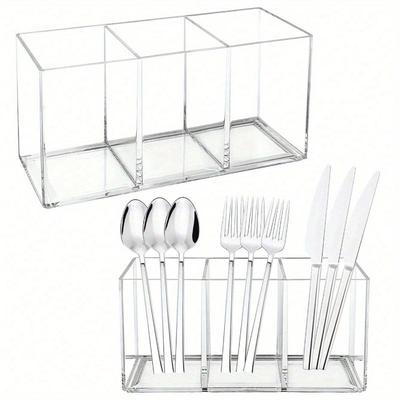 1pc Silverware Organizer Tray with 3 Compartments, Clear Plastic Cutlery Caddy Holder for Forks Spoons and Knives, Suitable for Party