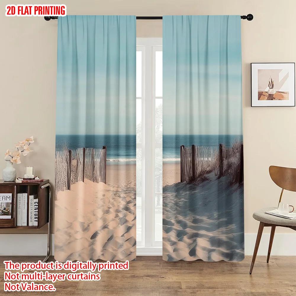 2pcs   Plane Printing Curtains Digital Printed Beach Versatile Durable Polyester (without Rod) Versatile All Use for Bedroom