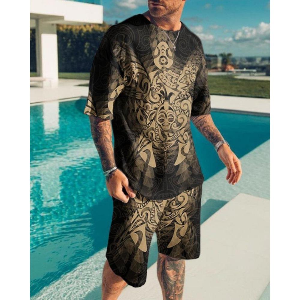 Men Luxury T Shirt Tracksuit 2 Piece Sets 3D Print Sports Short Sleeve Round Neck Casual Style All-Match Clothing Summer 6XL