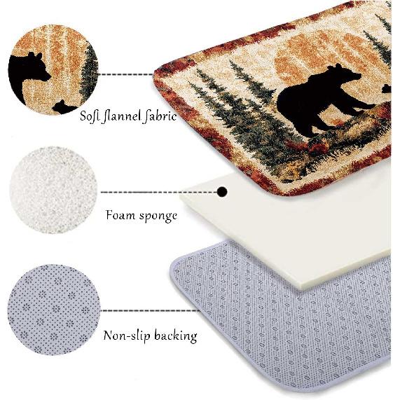Bear Rug Mat Farmhouse Bathroom Rugs Animal Black Bear Forest Trees Rustic Cabin Carpet Camping Bath Rug Sets for Bathroom Bedroom Kitchen Outdoor