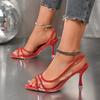 Fashion 2025 Summer New Pointed Toe Women's Modern Sandals Classics Crystal Slip on Thin Heel Outdoor Peep Toe Party Dress Heeled Sandal